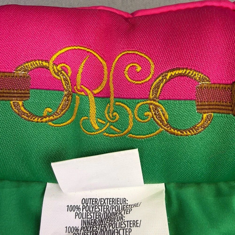 Ralph Lauren Girls Equestrian Down Filled Reversible Puffer Vest Pink/Green 16‎